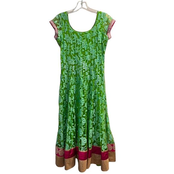 Karishma Women's Green Short Sleeve Round Neck Embellished Fit & Flare Dress S - Picture 6 of 16